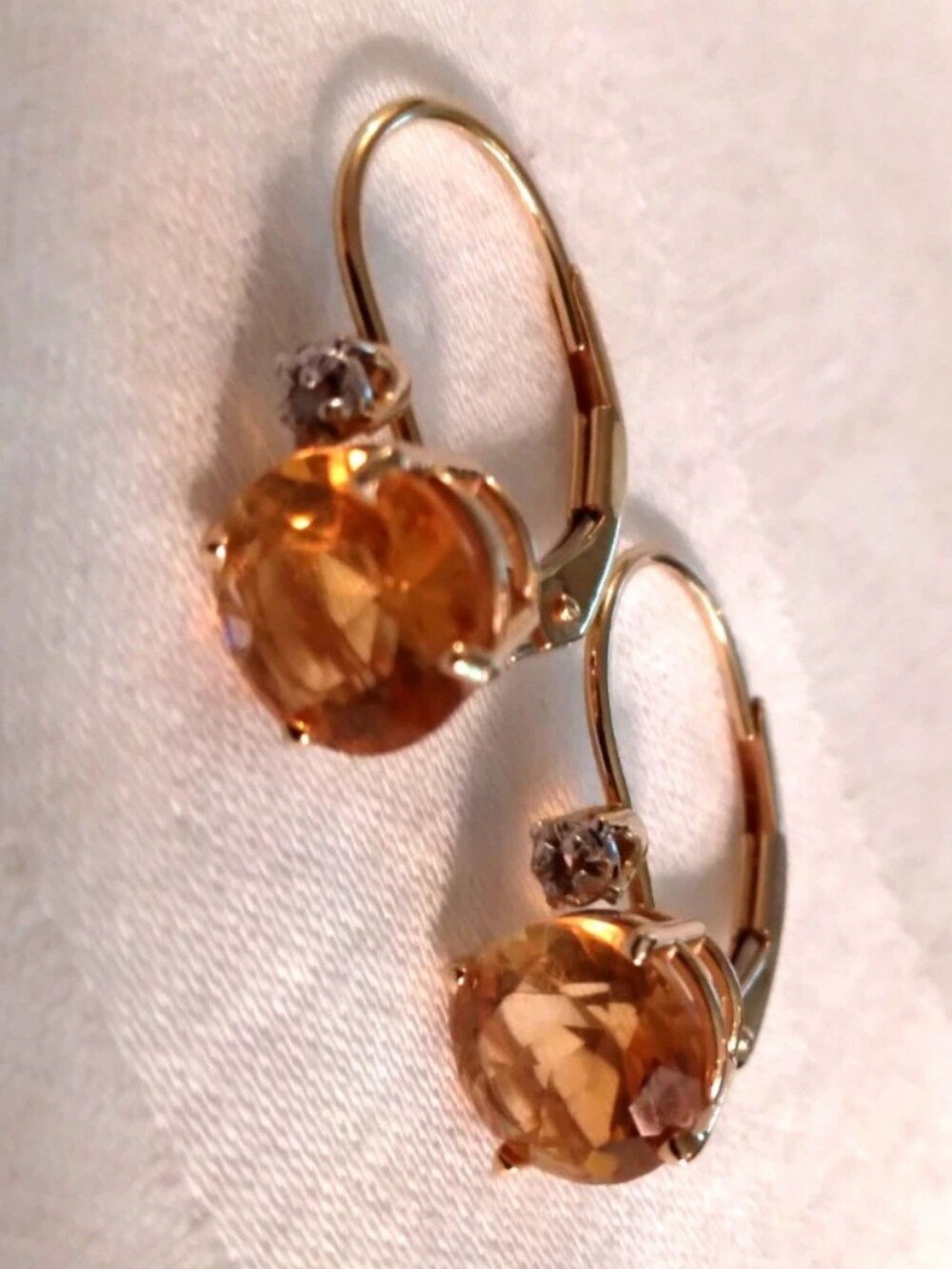 14kt Gold Leverback Earrings with Maderia Citrine + DIAMONDS - Picture 4 of 15